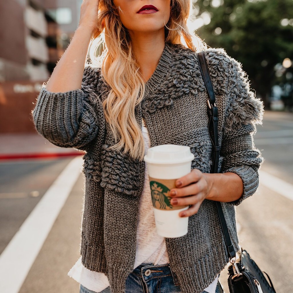 Vici Snuggled Up Fringe Knit Jacket